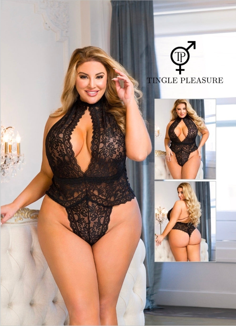 Black Exquisite Lace Open Cup Teddy