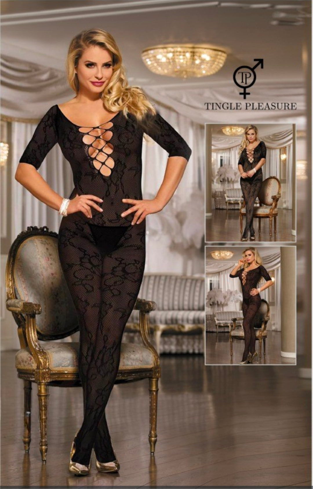 Open Crotch Black Pattern Lace Bodystockings