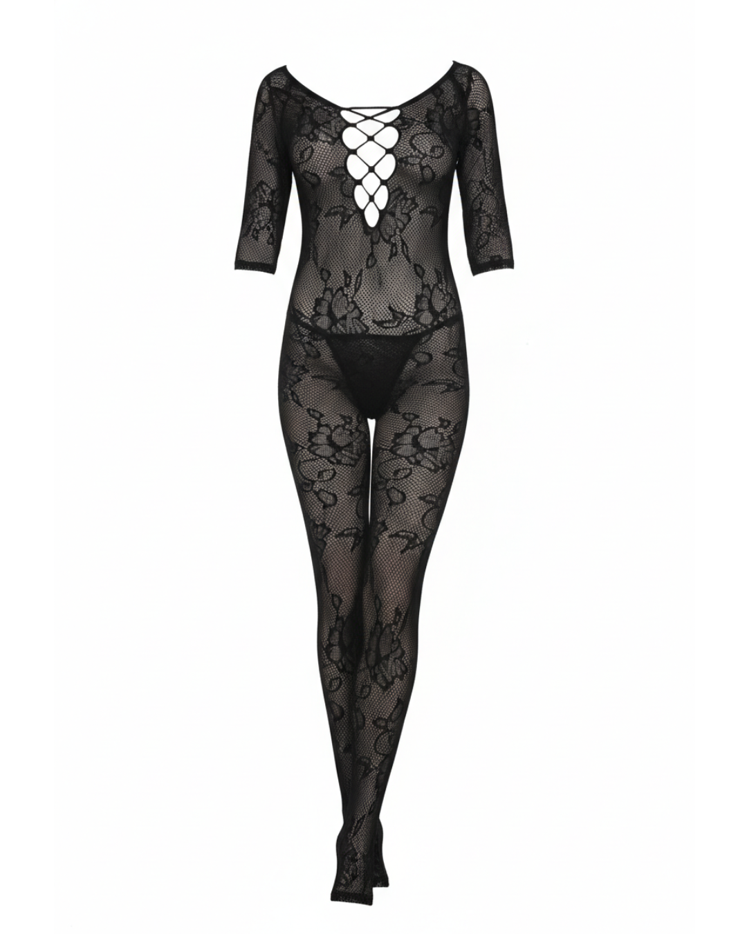Open Crotch Black Pattern Lace Bodystockings