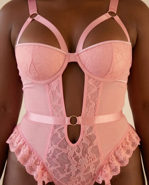 Blush Temptation Lace Bodysuit Set – Blush Pink