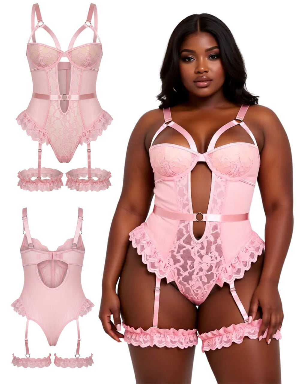Blush Temptation Lace Bodysuit Set – Blush Pink