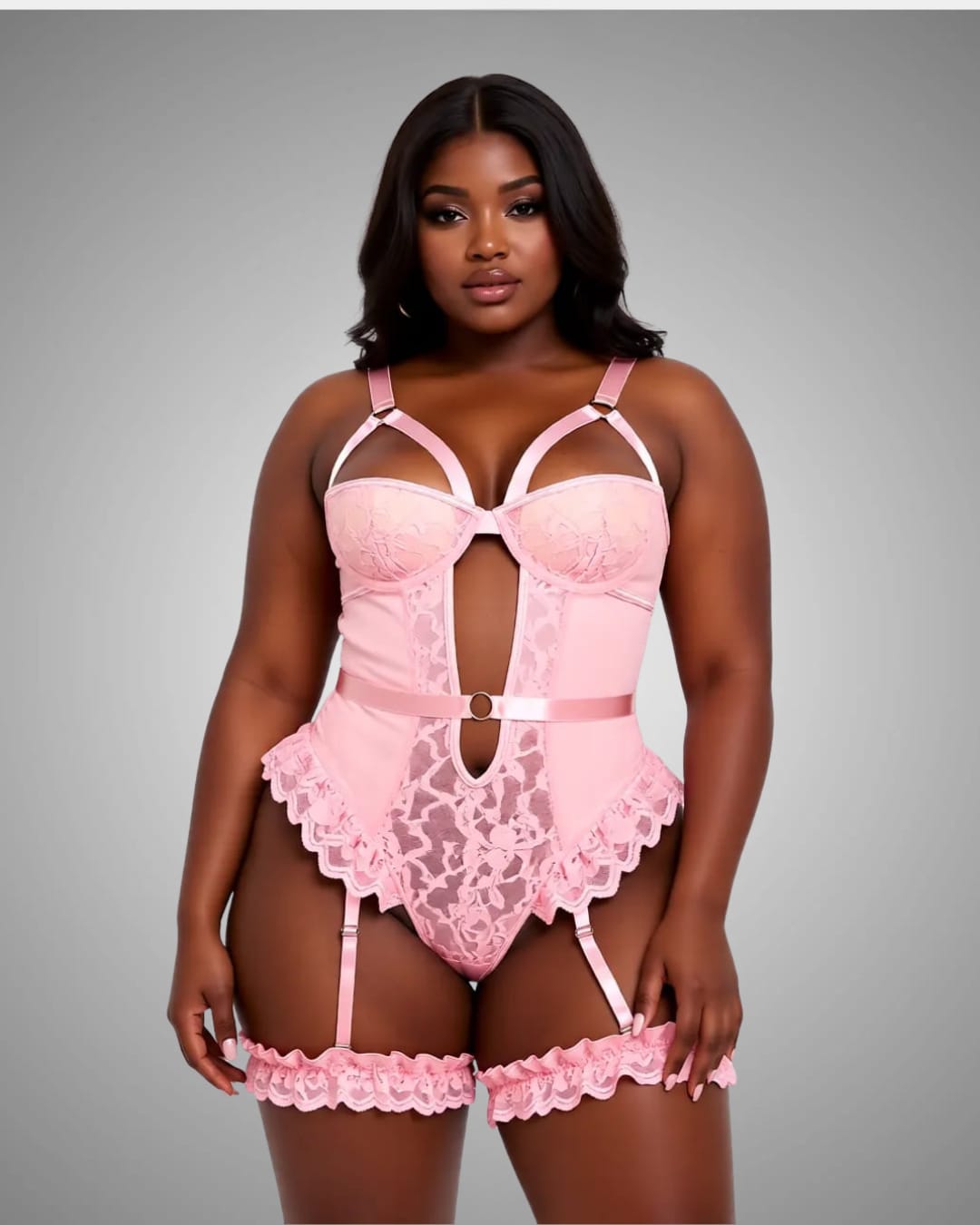 Blush Temptation Lace Bodysuit Set – Blush Pink
