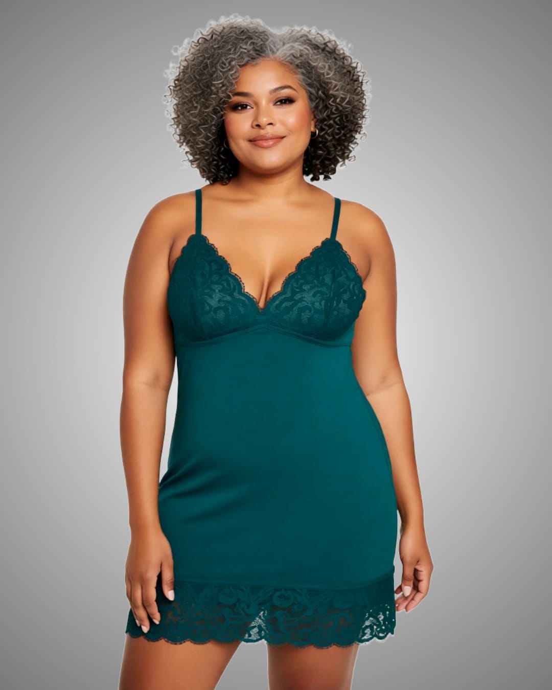 Green Lace Floral Back Closure with Hook and Eye Sexy Babydoll