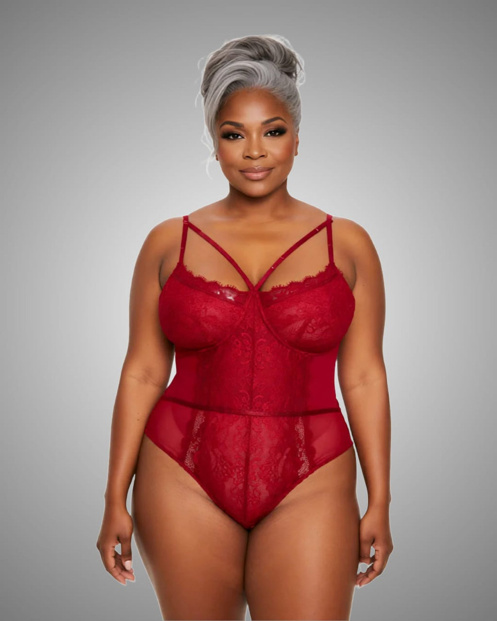 Red Openable Crotch Lace Bodysuit