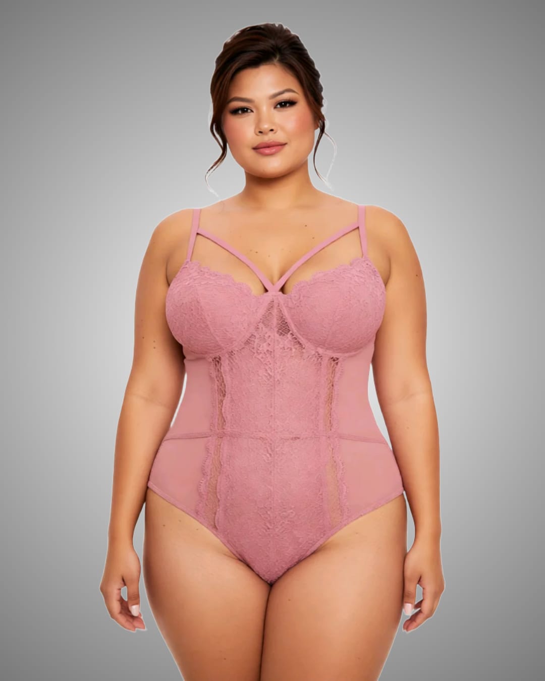 Bodysuit Without Underwire Pink Lace Openable Crotch Lingerie