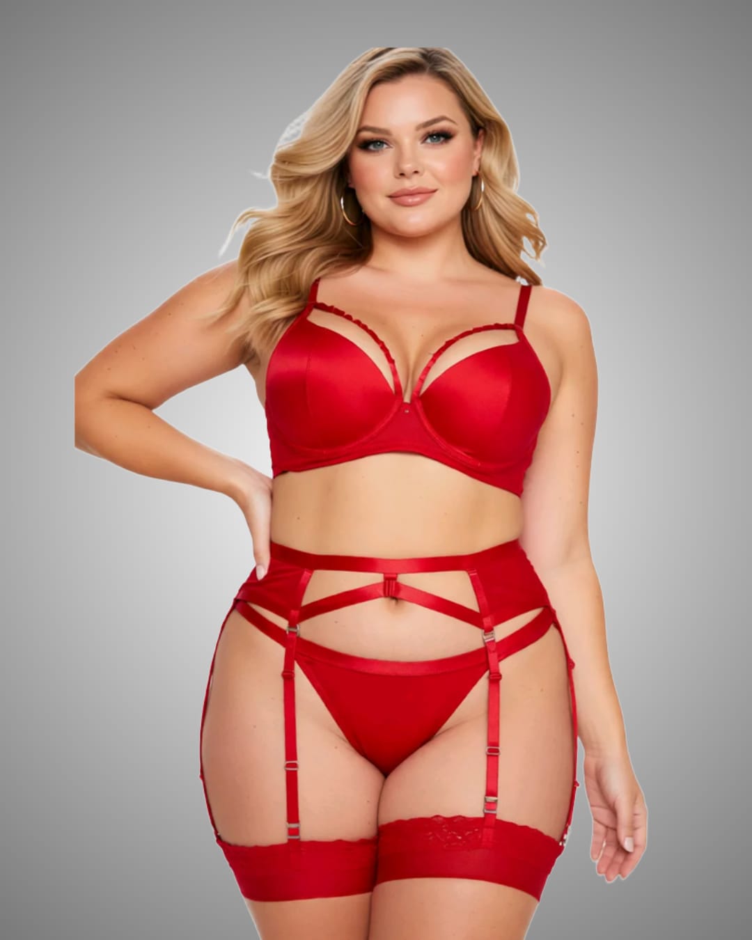 Red Bra Thong and Suspender Belt