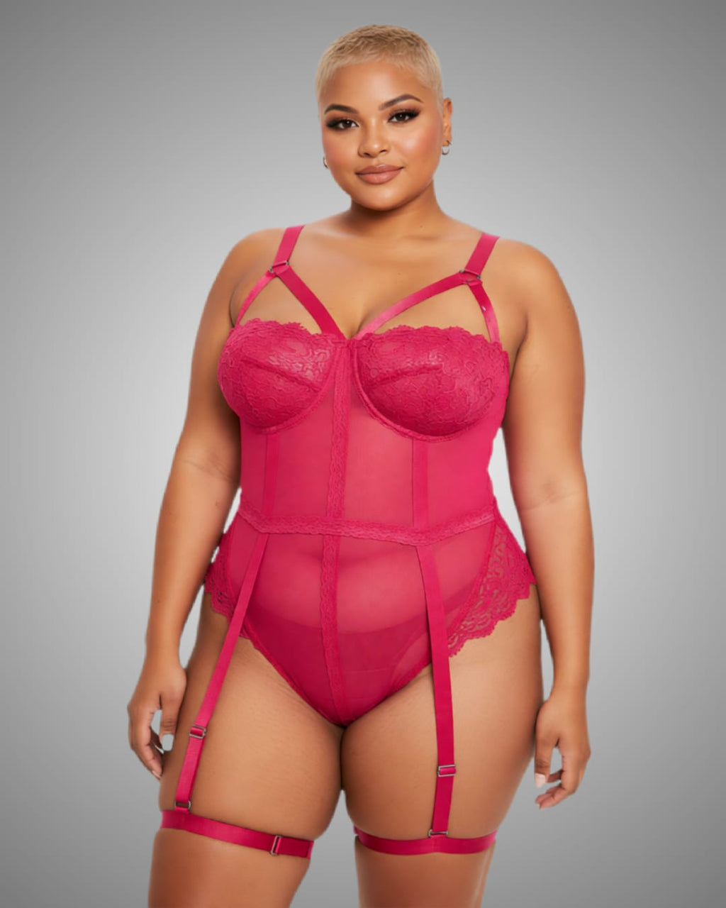 Pink Teddy With Suspender