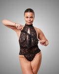 Black Exquisite Lace Open Cup Teddy