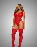 Plus Size Teddy Sexy Halter V Neckline Lace Lingerie with Stockings