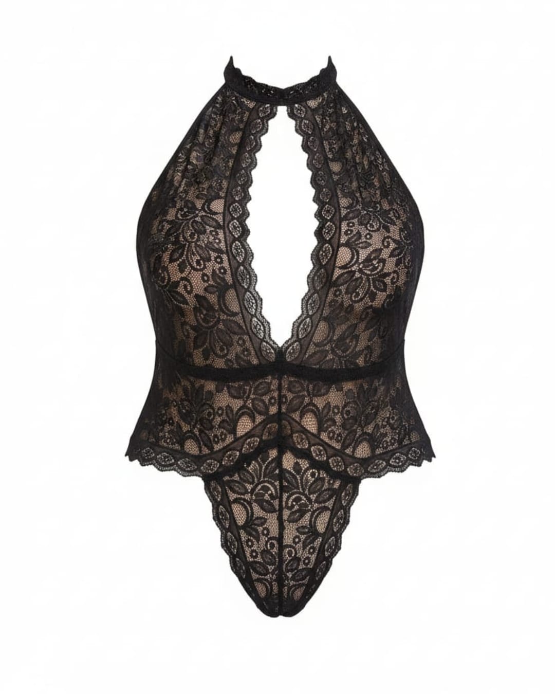 Black Exquisite Lace Open Cup Teddy