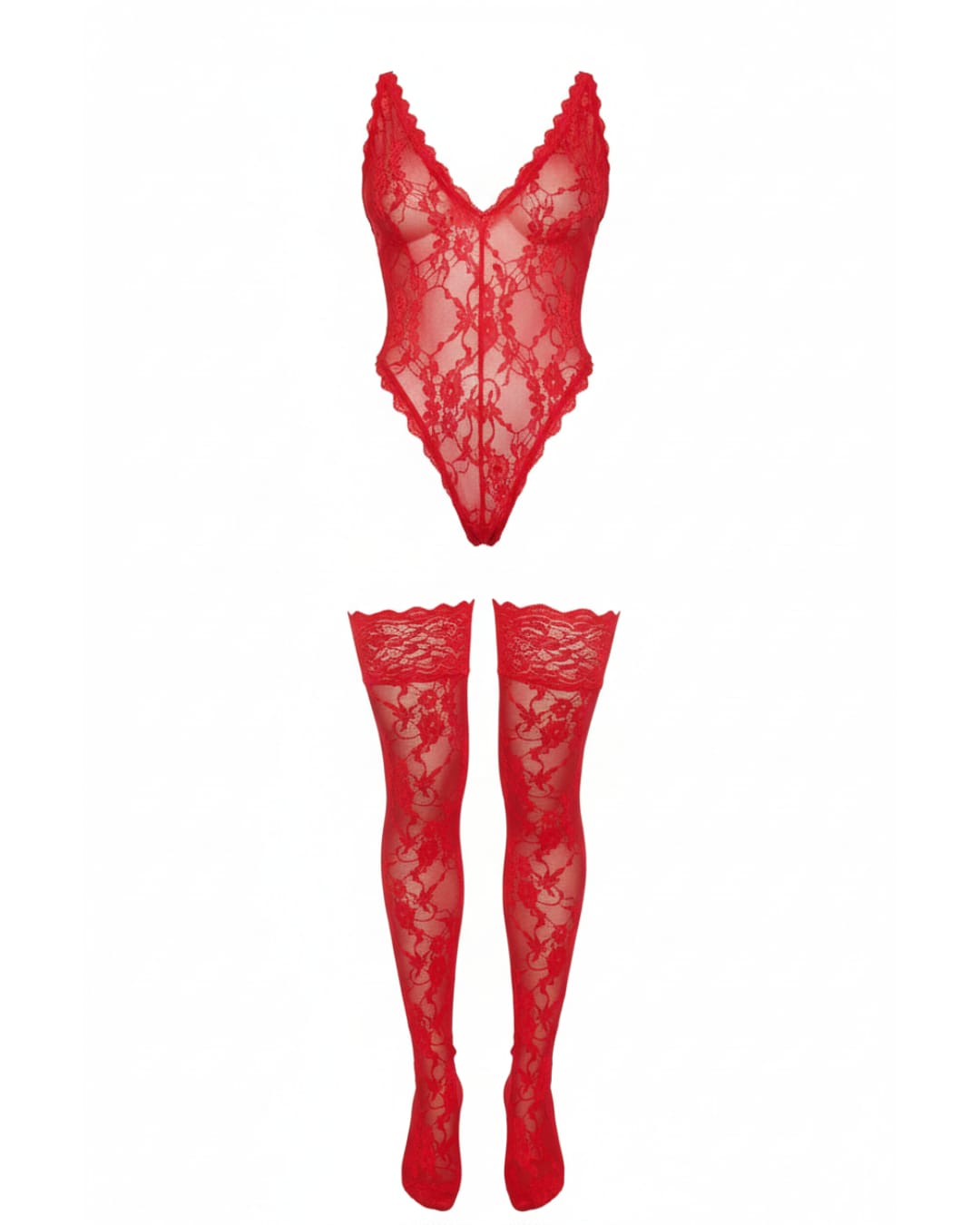 Plus Size Teddy Sexy Halter V Neckline Lace Lingerie with Stockings