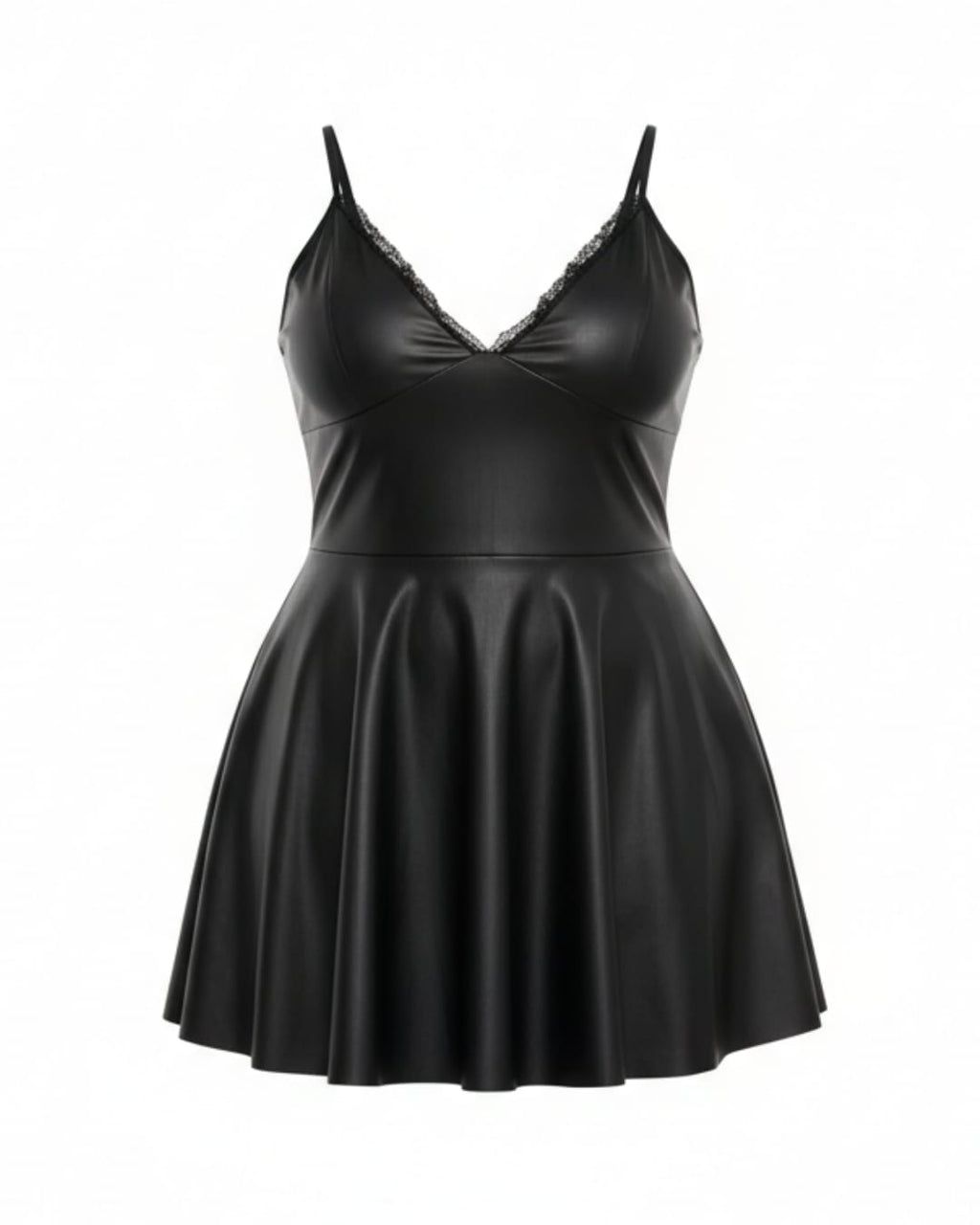 Black PU Leather Suspender Sexy Nightdress