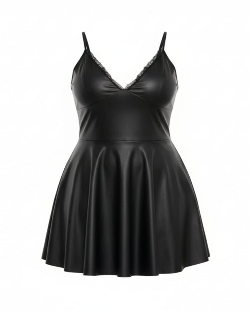 Black PU Leather Suspender Sexy Nightdress