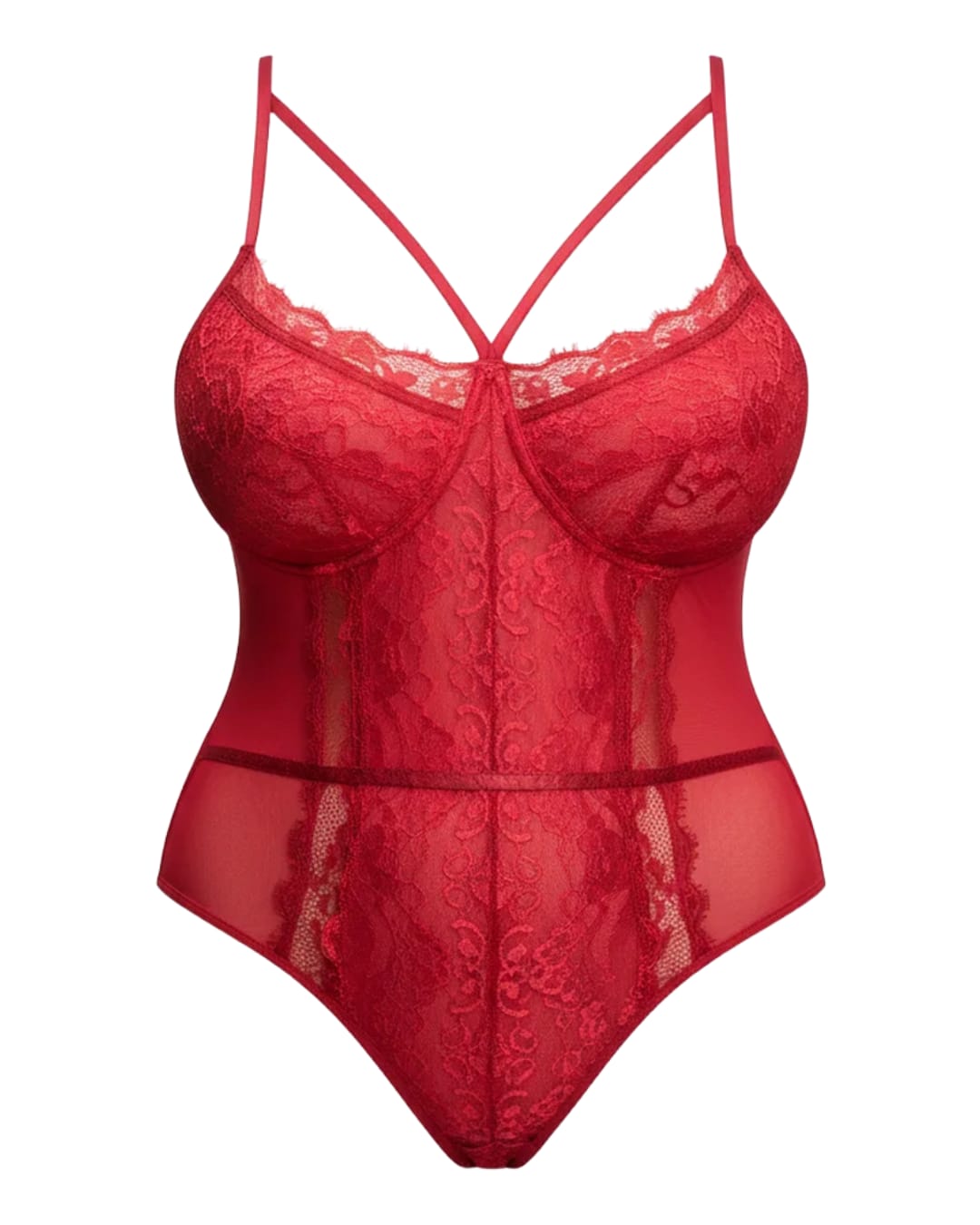 Red Openable Crotch Lace Bodysuit