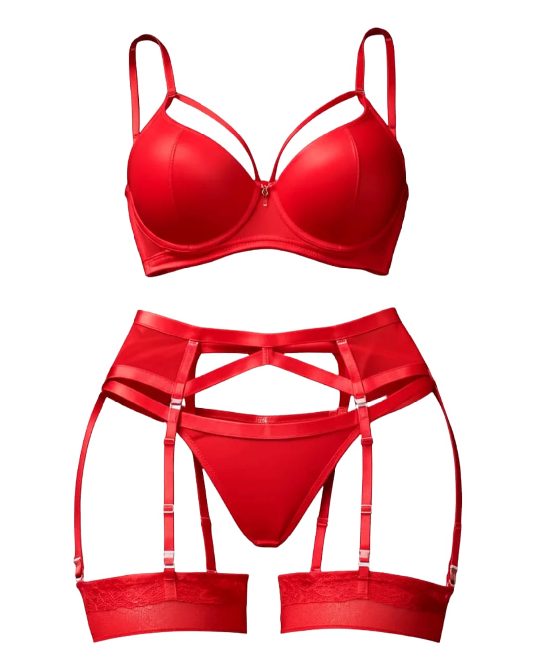 Red Bra Thong and Suspender Belt