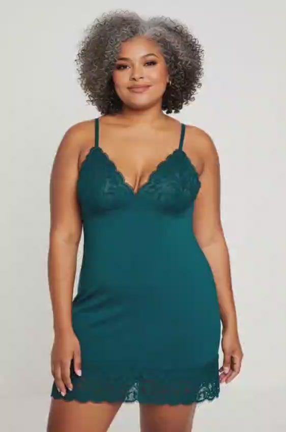 Green Lace Floral Back Closure with Hook and Eye Sexy Babydoll