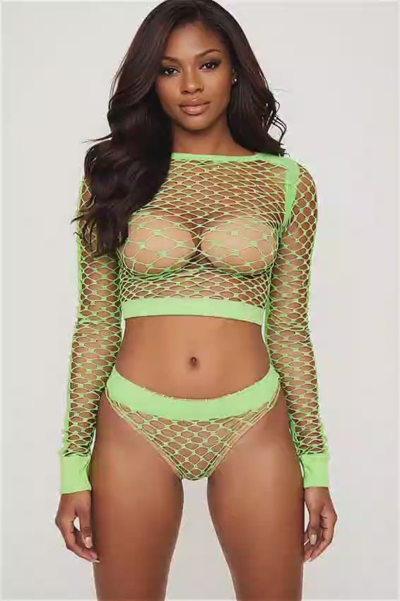 Lime Green Fishnet 2 Piece Set